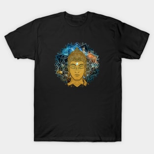 Buddha in the Galaxy Golden Face T-Shirt